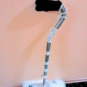 VINTAGE REDESIGNED BLING - BLING QUAD WALKING CANE ADJUSTABLE  FAUX FUR HANDLE